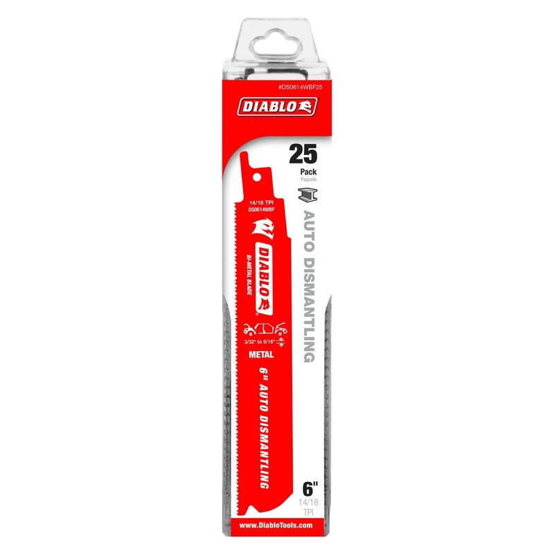 Diablo Bi - Metal Reciprocating Saw Blades for Auto Dismantling - Ultra-Hardened Edge for 5X Longer Life - 6" Length, Dual Tooth Design, 14/18 TPI, 25-Pack - DS0614WBF25 - Image 2